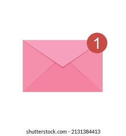 Flache Silbe rosafarbener E-Mail mit Benachrichtigung, Vektorgrafik.