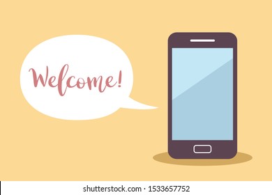 Flat syle smartphone with welcome! text
