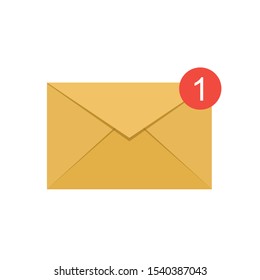 Flat syle of yellow e-mail with notification, vector illustration.