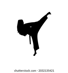 a flat symbol of a taekwondo practice, in which the twekwondo athlete performs the yeop chagi technique or kick into the air