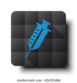 Flat Syringe icon on black app button with drop shadow