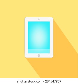 Flat tablet or mobile  icon on yellow background, vector illustration