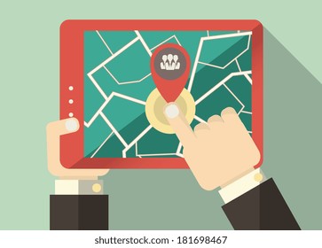 Flat Tablet User with Shadow. Vector Illustration EPS 10.