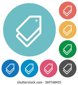 Flat tags icon set on round color background.