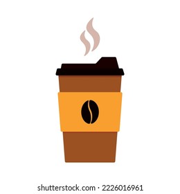 Flat Takeaway Paper Glass of Coffee, Cappuccino, Espresso, Americano, Latte Beverage Illustration with Black Stroke Editable Line and Coffee bean icon clipart