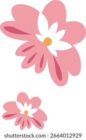 Conjunto floral de mandarina plana con flores de cinco pétalos en capas, perfecto para composiciones de primavera e iconos florales.

