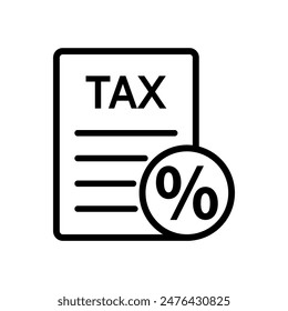 Archivo de documento de impuestos sin formato con el icono de porcentaje en línea negra para la Ilustración vectorial de negocios y finanzas aislado en fondo transparente