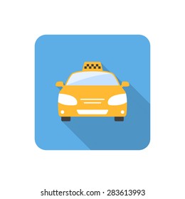 Flat taxi icon with long shadow. Vector illustration