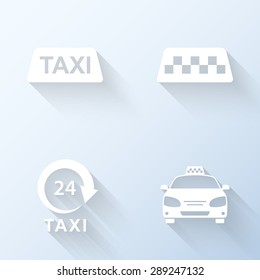 Flat taxi icons with long shadows. Vector illustration