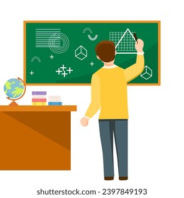 flat teacher teaches writing on the board