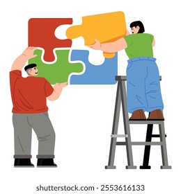 Flat teamwork to achieve success illustration