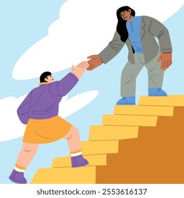 Flat teamwork to achieve success illustration