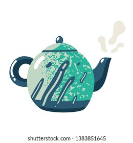 Flat teapot. Kettle ceramic crockery sign fresh pour kitchen lifestyle drink symbol with tea for home rustic kitchenware isolated icon