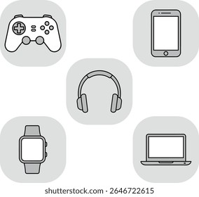 Flat Tech Icons Set Zilveren Kleur Stijl