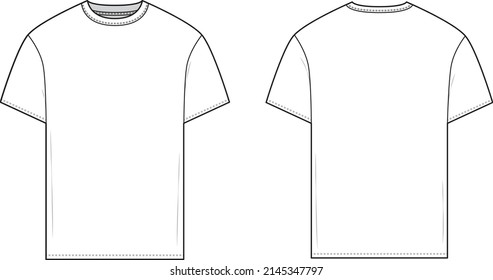 Flat technical drawing fashion illustration slim fit t  shirt 