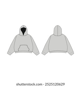 Flat Technical Drawing of a Hoodie - Front and Back View