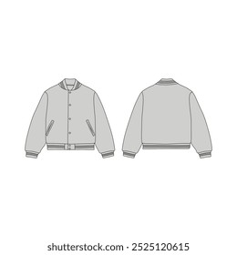 Flat Technical Drawing of a Varsity Jacket - Front and Back View