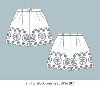 pantalones cortos de plantilla de dibujo técnico plano con detalles de moda de encaje. ilustración vectorial de diseño de algodón de encaje vintage. moda de encaje diseño de maquillaje CAD para ropa, ropa, ropa.