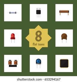 Flat Technology Set Of Cpu, Receiver, Bobbin And Other Vector Objects. Also Includes Cpu, Resistor, Motherboard Elements.