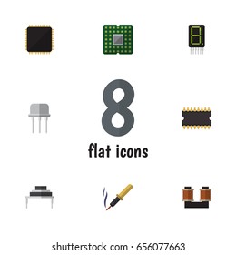 Flat Technology Set Of Cpu, Resist, Microprocessor And Other Vector Objects. Also Includes Motherboard, Destination, Display Elements.