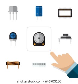 Flat Technology Set Of Destination, Mainframe, Resist And Other Vector Objects. Also Includes Drive, Coil, Mainframe Elements.