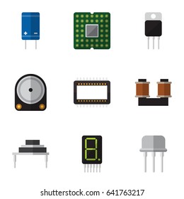 Flat Technology Set Of Resist, Mainframe, Unit And Other Vector Objects. Also Includes Set, Hdd, Resist Elements.