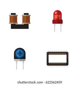 Flat Technology Set Of Transducer, Mainframe, Recipient And Other Vector Objects. Also Includes Transducer, Spool, Mainframe Elements.