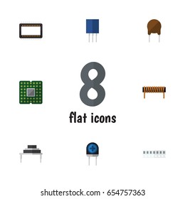 Flat Technology Set Of Transducer, Receptacle, Mainframe And Other Vector Objects. Also Includes Memory, Coil, Mainframe Elements.