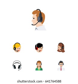 Flat Telemarketing Set Of Call Center, Service, Telemarketing And Other Vector Objects. Also Includes Support, Earphone, Telemarketing Elements.
