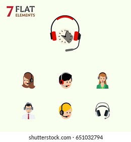 Flat Telemarketing Set Of Operator, Service, Call Center And Other Vector Objects. Also Includes Call, Hotline, Secretary Elements.
