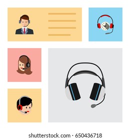 Flat Telemarketing Set Of Service, Operator, Hotline And Other Vector Objects. Also Includes Service, Human, Secretary Elements.