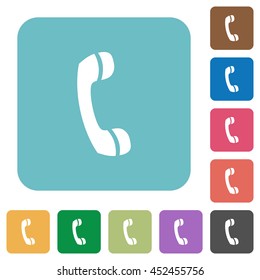 Flat telephone call symbol icons on rounded square color backgrounds.