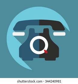 Flat Telephone Icon with Shadows on a Blue Circular Button.