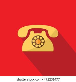 a flat telephone icon vector illustration isolated in a red background