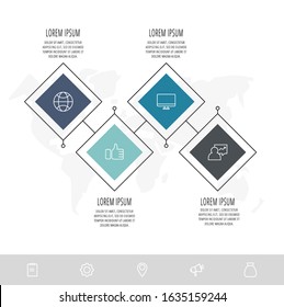 Flat template infographic. Business concept with 4 options and steps. Four rhombus with colorful squares. Can be used for content, flowchart, timeline, levels, marketing, diagrams