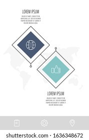 Flat template infographic. Business concept with 2 options and steps. Two rhombus with colorful squares. Can be used for content, flowchart, timeline, levels, marketing, presentation