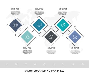 Flat template infographic. Business concept with 6 options and steps. Six rhombus with colorful squares. Can be used for content, flowchart, timeline, levels, marketing, slideshow
