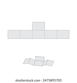 
Flat template for printed packaging. Shows cuts, folds and graphic placement for a flawless final product. Small mockup included. Vector.