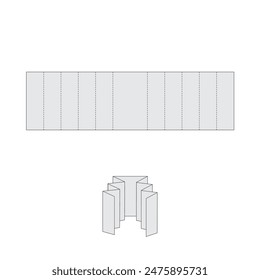 
Flat template for printed packaging. Shows cuts, folds and graphic placement for a flawless final product. Small mockup included. Vector.