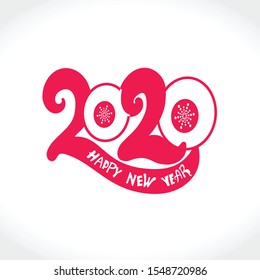Flat template red 2020 with wishes. Happy New Year 2020 vector logo. Design template card, cover, calendar, brochure, poster, banner. 
