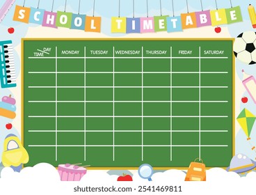 Flat template school timetable with education elements