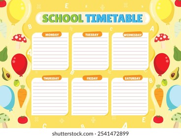 Flat template school timetable with education elements.