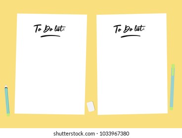 Flat template sheets of paper on the desktop. Blank sheets of paper. Workspace vector illustration, preparation for work, sketches, notes.