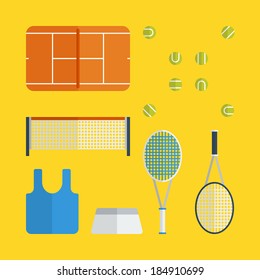 Flat tennis icons design with yellow background
