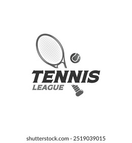 flat tennis racket and ball logo template elements. Vintage tennis equipment vector illustration design
