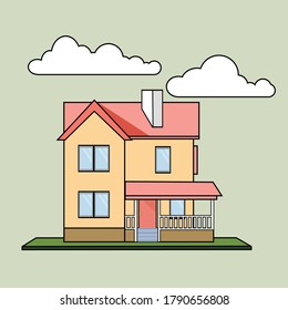 Flat terraced house icon. flat style vector illustration