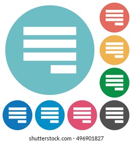 Flat Text align justify last row right icon set on round color background.