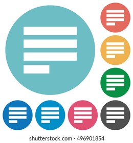 Flat Text align justify last row left icon set on round color background.