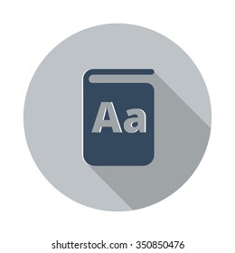 Flat Text Book icon with long shadow on grey circle