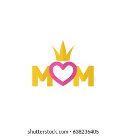 Flat Text Element. Vector Illustration Of Flat Queen Isolated On Clean Background. Can Be Used As Queen, Mom And Text Symbols.